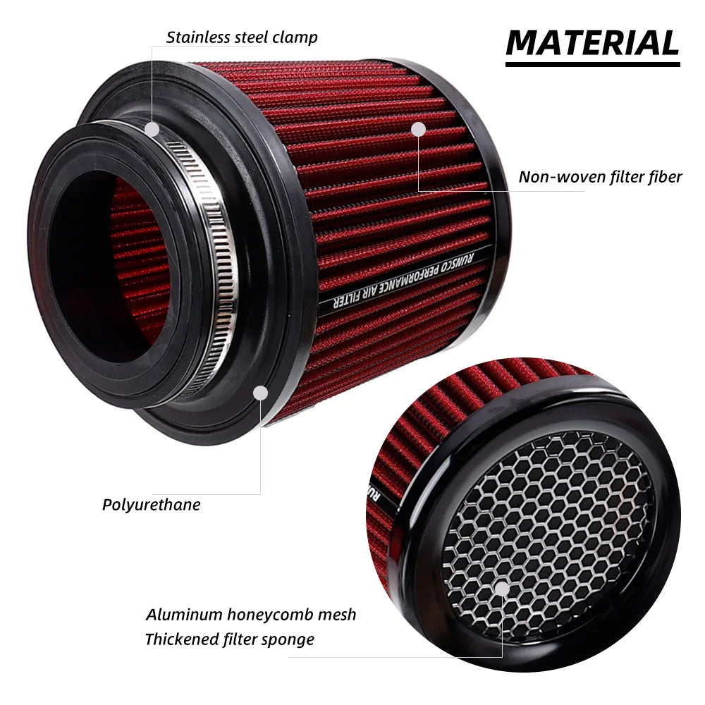 76MM 89MM 101MM High Flow Cold Cone Air Intake Filter 2.5inch 3inch 3.5inch Universal Car Air Filter Modification for Race Car CM World