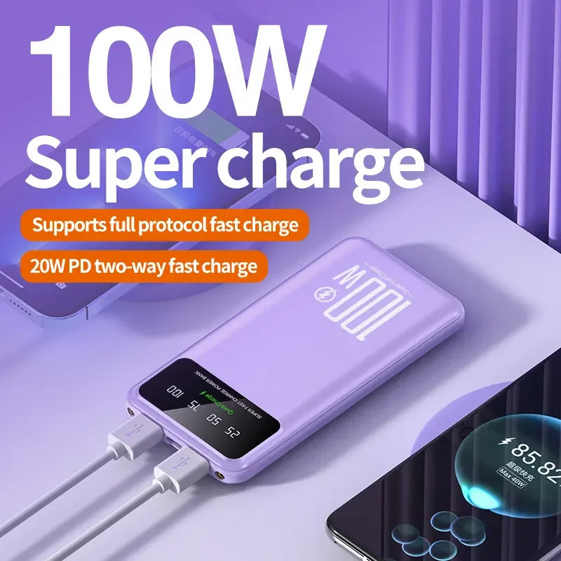 30000mAh Digital Display Power Bank  With LED Light Portable External Battery 100W High Speed Fast Charger For All Smart Phones