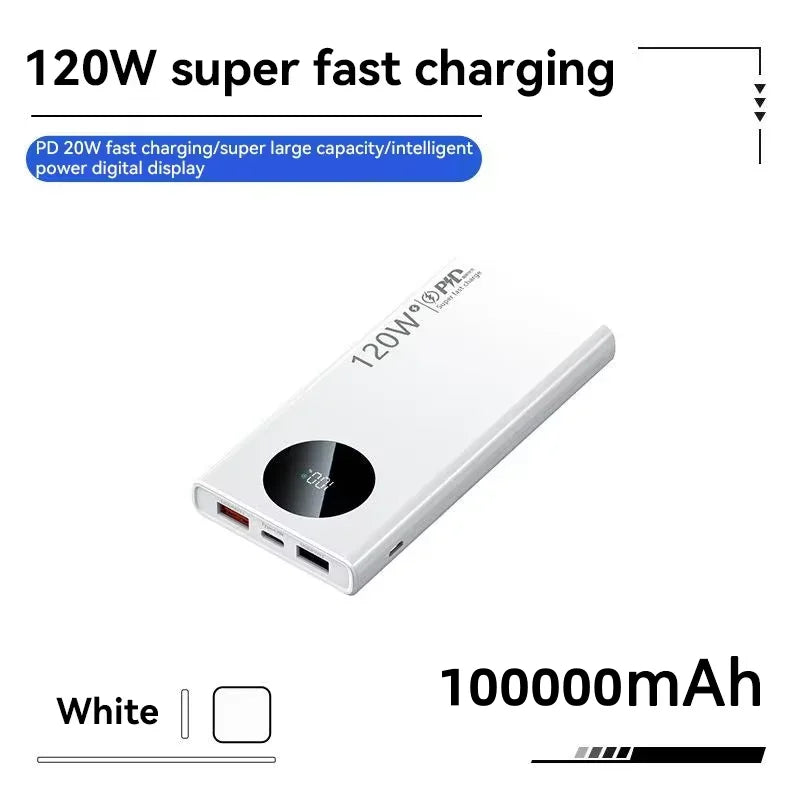 500000mAh Power Bank 120W Super Fast Charging PD20W Dual Way Digital Display Airplane Safe CCC For iPhone Samsung Xiaomi Car Mobile World