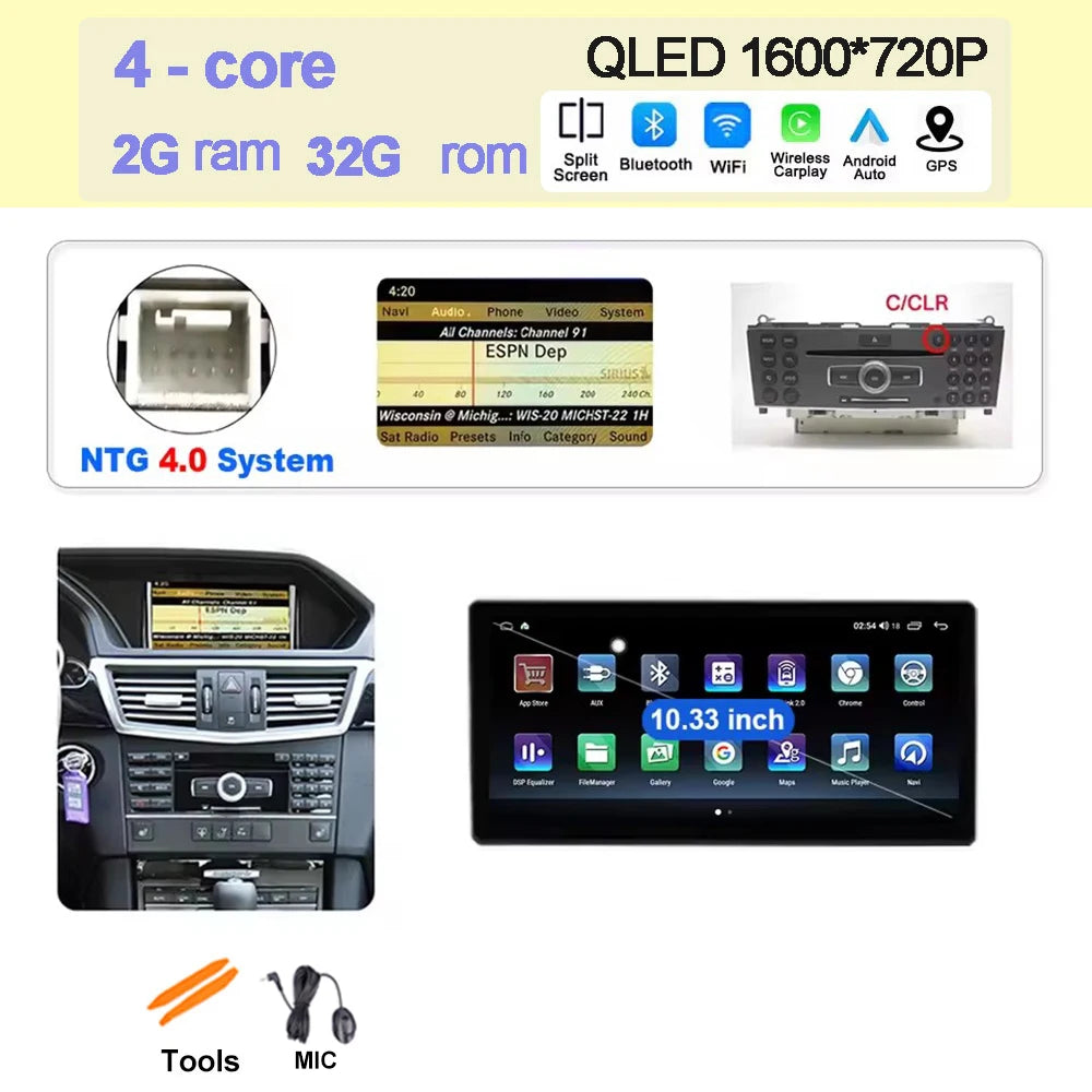 Wireless Carplay Car Radio Multimedia For Mercedes Benz E Class W212 2009 - 2016 QLED Screen 4G Android 15 Auto Accessories Ster CM World