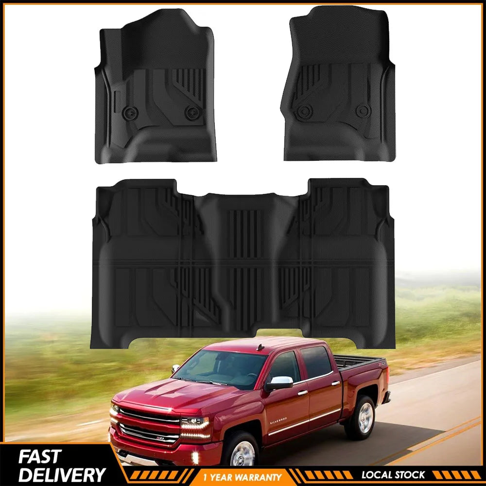 3PCS New Quality All Weather Car Floor Mats Durable For Chevy Silverado 1500 2014-2019 TPE Automotive Floor Mats Waterproof Heavy Duty Car Mats Flexible Floor Liners