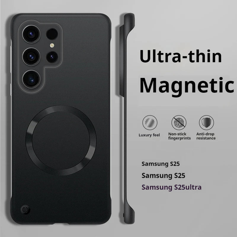 Luxury Ultra Thin Metallic Paint Skin-friendly Frameless Case For Samsung S26 Ultra S25 S24 S23 Plus for Magsafe Anti-drop Cover Car Mobile World