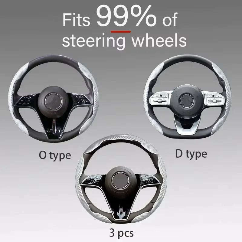 2/3PCS Laser Carbon Fiber Silicone Car Steering Wheel Cover 1K Micro Fiber Leather PVC Wheel Booster Cover Non-Slip Universal