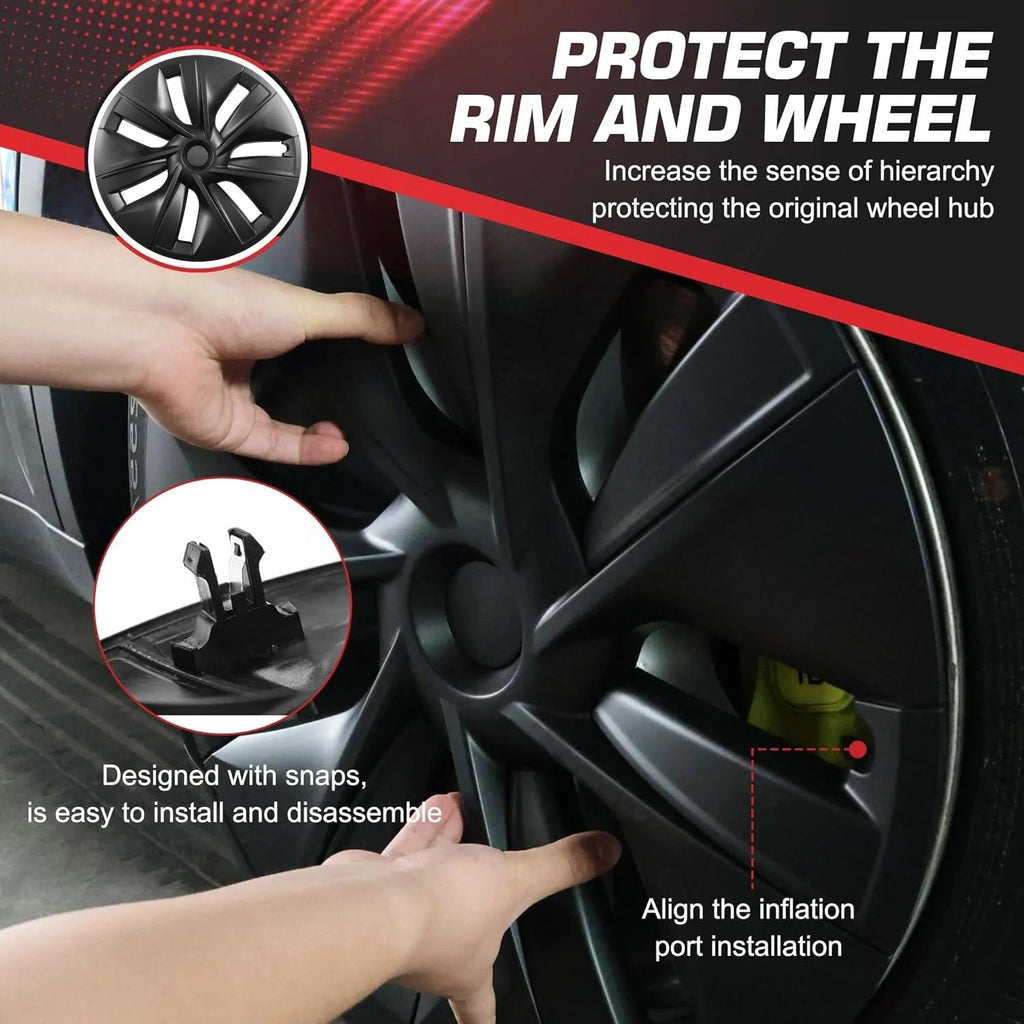 Wheel Covers 19 Inch for Tesla Model Y 2024 Hubcaps Compatible Tesla Model Y Accessories 2024 2023 2022 2021 4 Pcs Rim Protector CM World