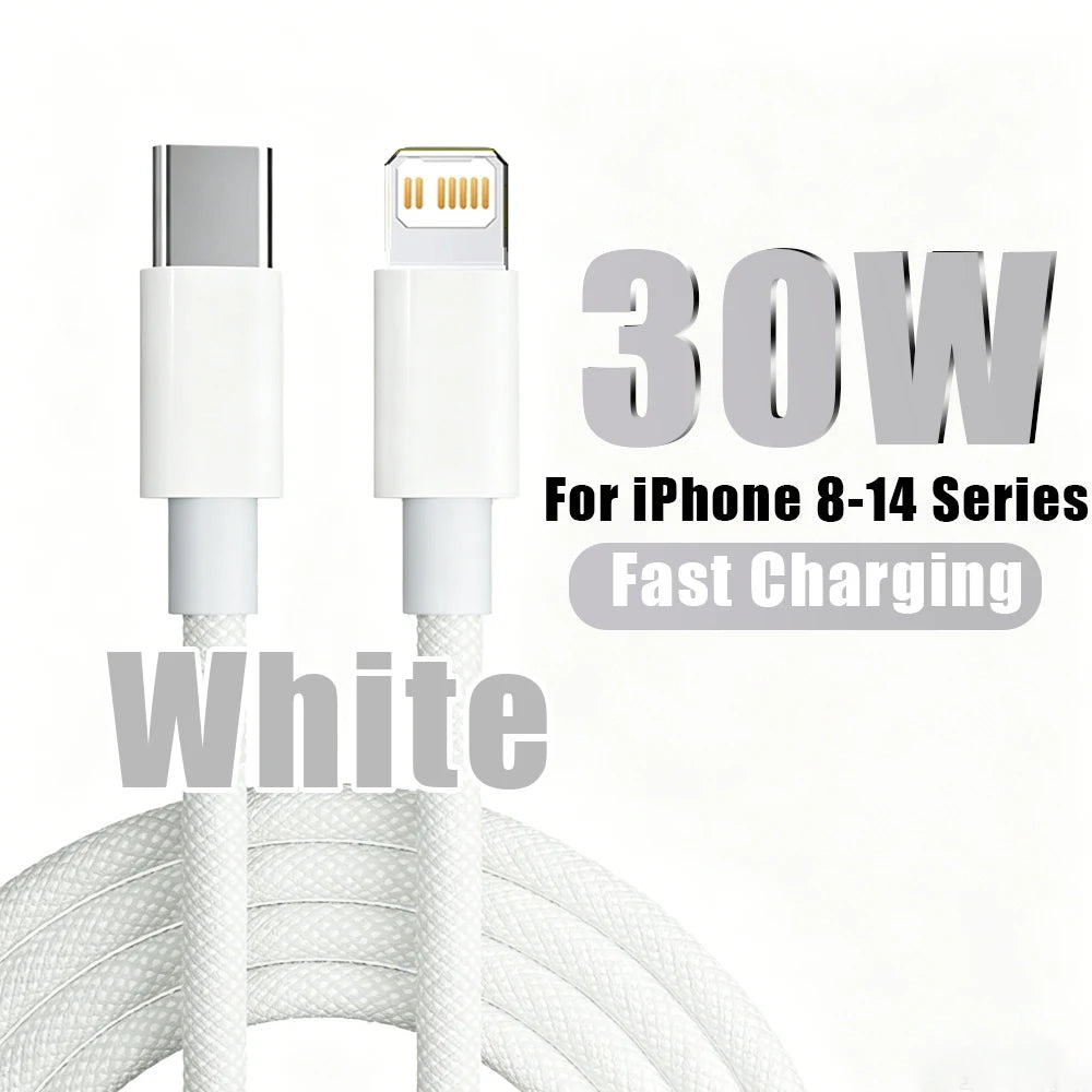 PD 30W Fast Charger For iPhone 14 13 12 11 X XR XS 8 Pro Max Plus Mini iPad Air Fast Charging Cable USB C to Lightning Durable B