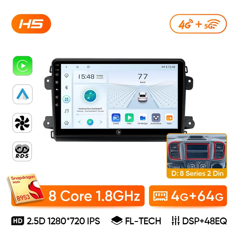 Ainavi Car Radio For Fiat Ducato Citroen Jumper Peugeot Boxer 2006-2024 Wireless Carplay Android Auto Car Multimedia DSP BT 2Din CM World