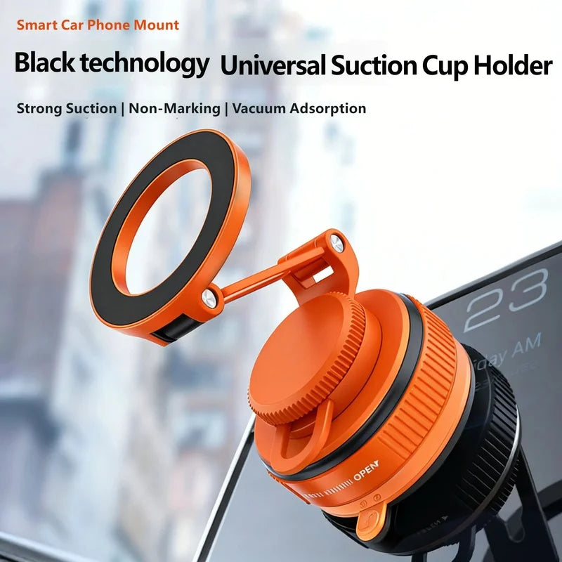 Vacuum Magnetic Car Phone Holder 360 Swivel Dashboard Mount, Strong Suction Metal Stand for iPhone Android Navigation