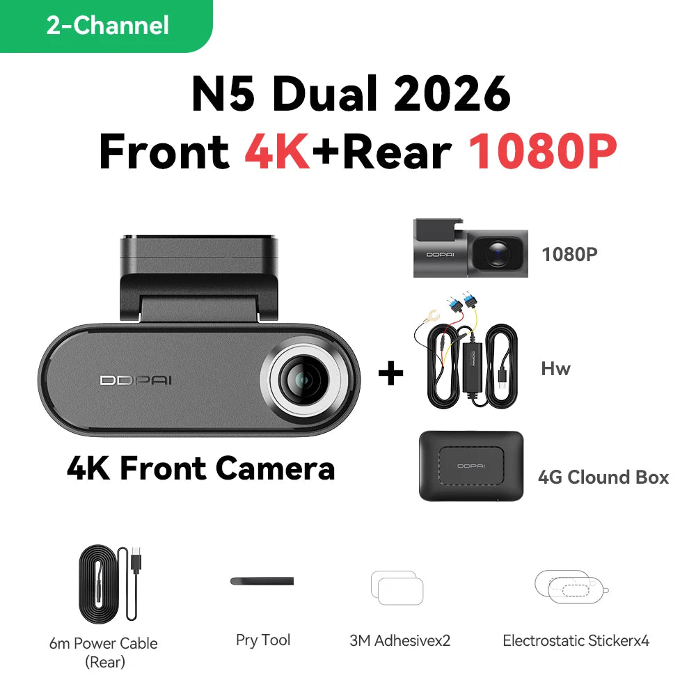 DDPAI N5 Dual Dash Cam 4K Front and Rear Dash Camera Car DVR NightVIS ADAS GPS Dashcam Vehicle AUTO Video Recorder