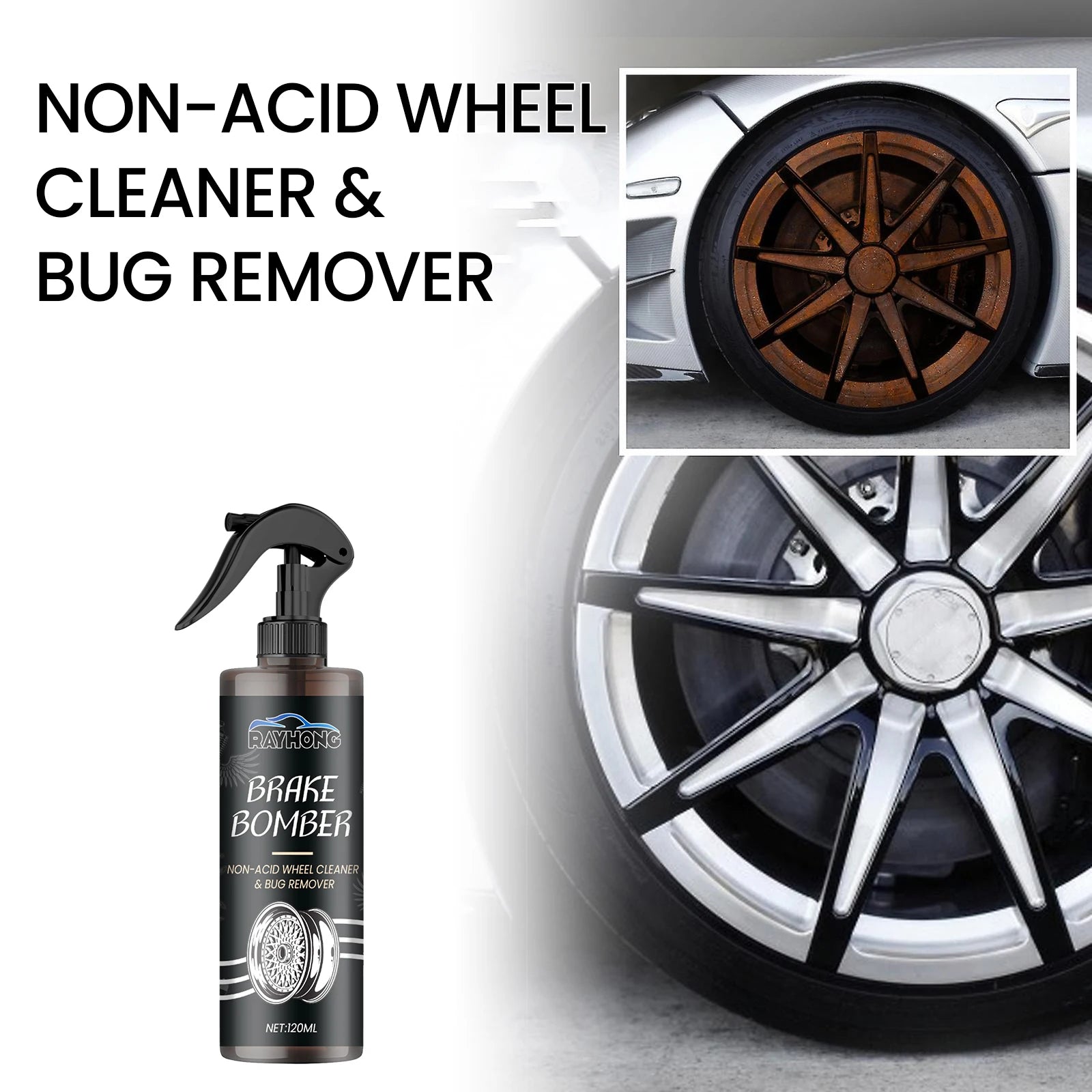 Car Wheel Cleaner Alloy Rim Cleaner Spray Remove Brake Dust Rust & Stains No Scratch Formula Polish Protect for All Wheels 120ml CM World