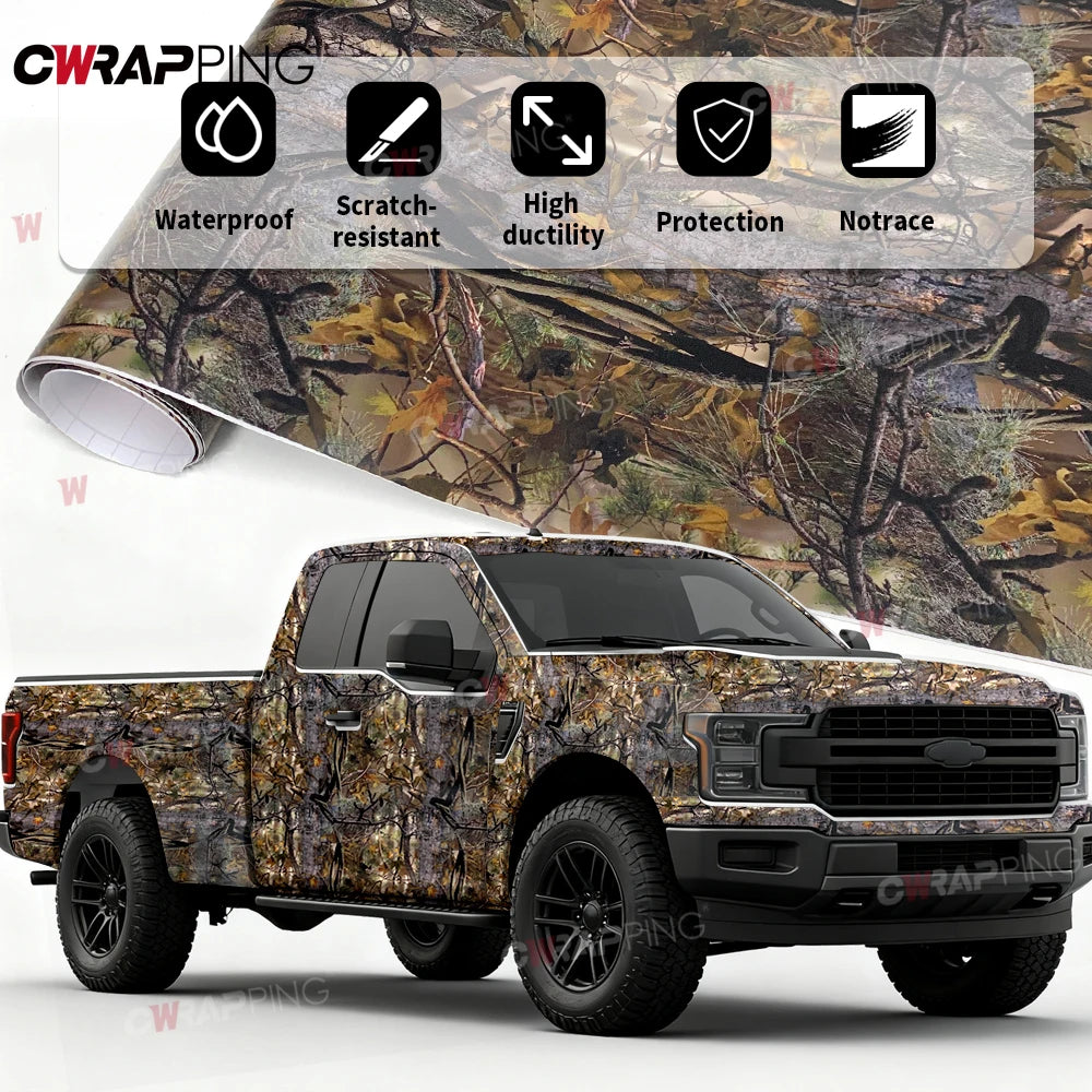Waterproof Car Sticker Vinyl for Motorcycle Camouflage Car Protection Film Leaves Woodland Camo Trees Bubble-free Off Road Wrap Car Mobile World