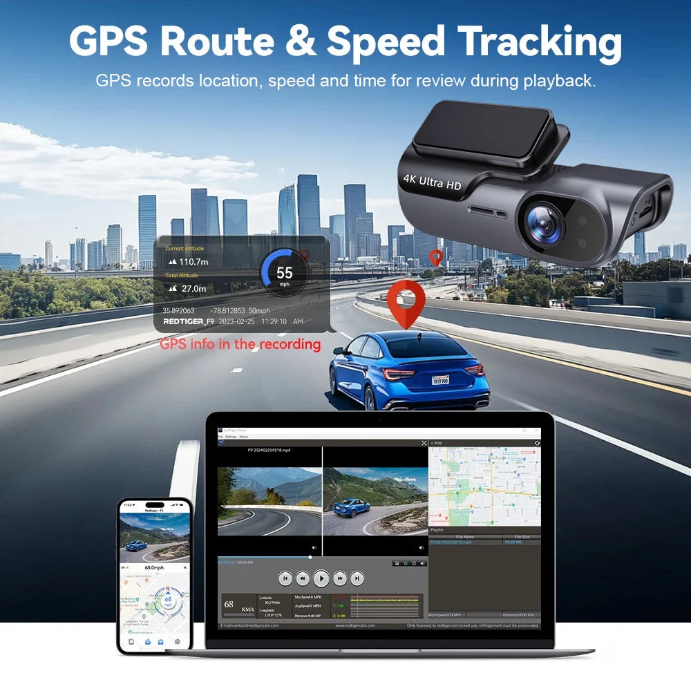 4K UHD Car Dash Camera DVR Night Vision Video Recorder with GPS Wi-Fi 24H Parking Monitoring Support for Vehicle Safety Car Mobile World