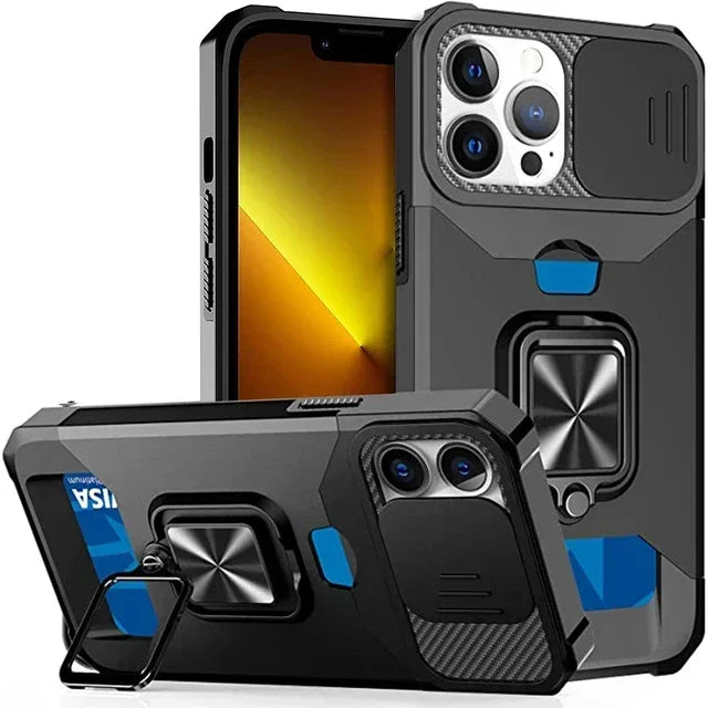 Case For iPhone 17 16 15 14 13 12 Pro Max Plus 8 7 Plus Mini Heavy Duty Protection With Sliding Camera Cover And Card Clip Cover Car Mobile World