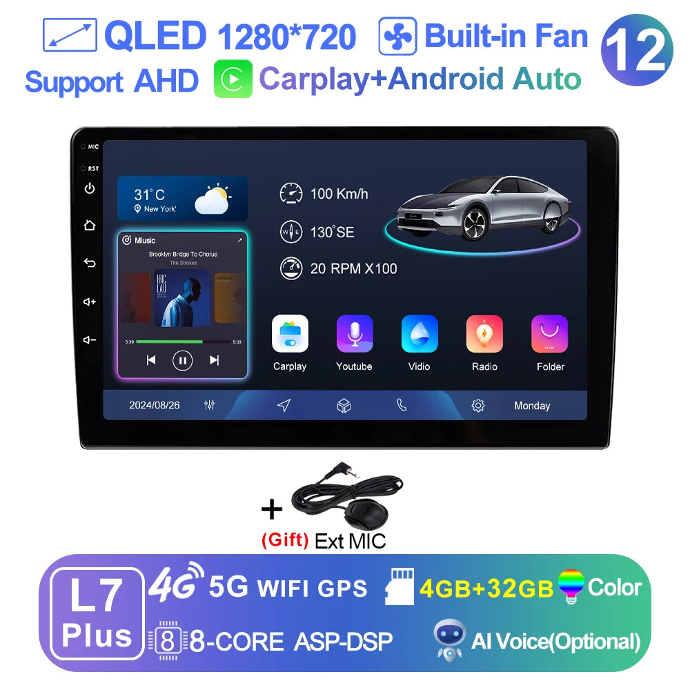 LEHX 9 inch Wireless Carplay 2din Android 15 Car Radio Multimedia Video Player Universal GPS Navigation 4G WiFi  AutoRadio CM World