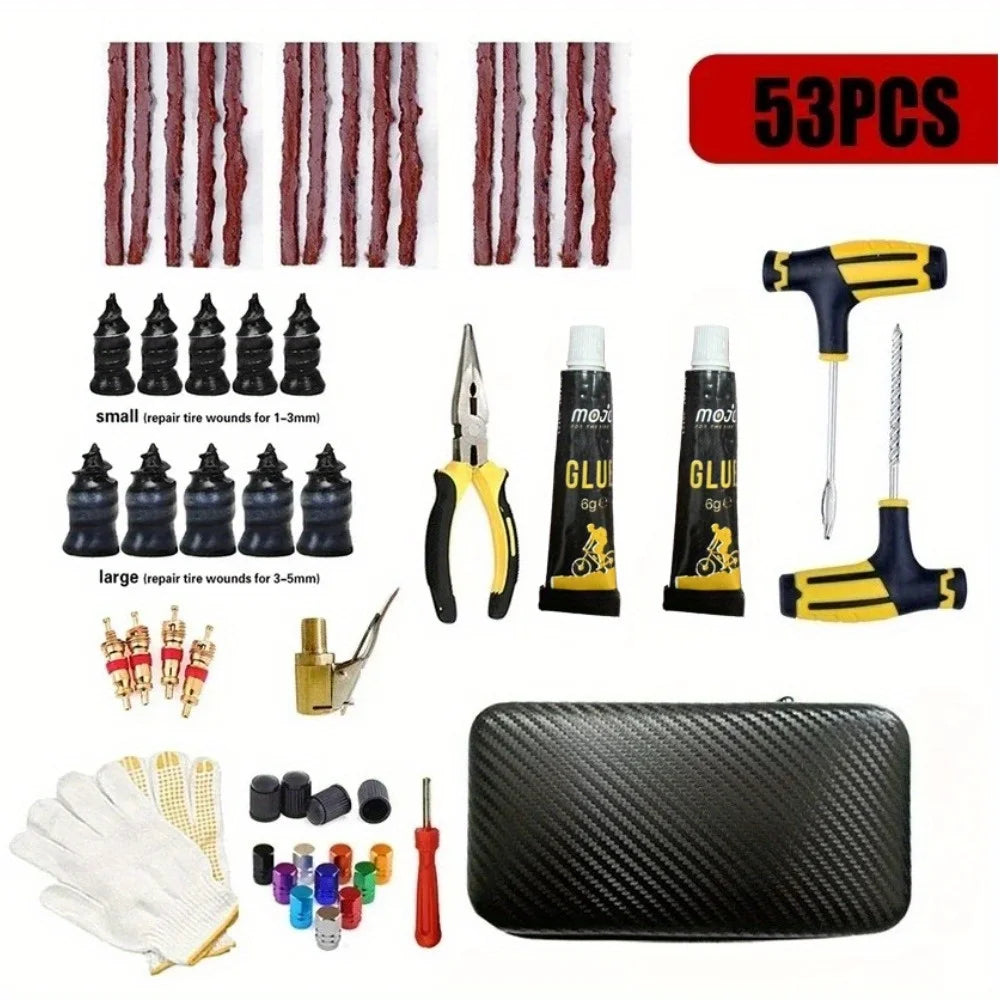 Ultimate Tire Repair Tool Kit - Emergency Puncture Fix with Tire Strips & Plug Tools for Cars, Motorcycles, Trucks, and Bicycles CM World