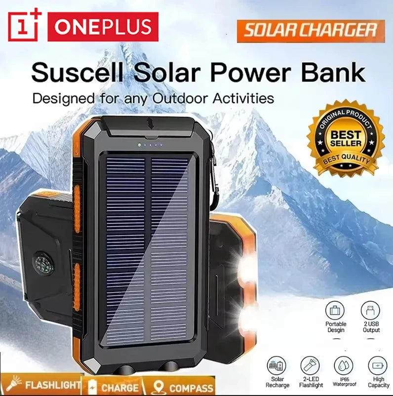 OnePlus 50000mAh Solar Power Bank Portable Charging Powerbank External Battery Charger Strong Light LED Light For IPhone Samsung