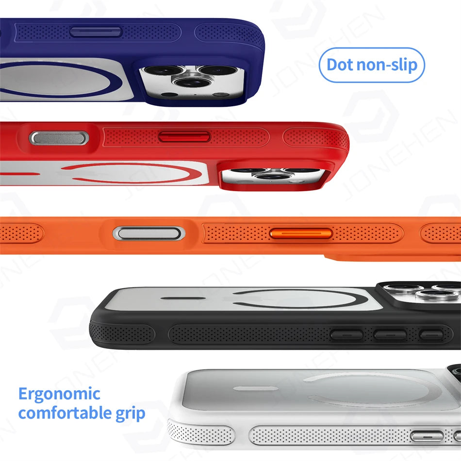 For Magsafe Skin Feel Transparent Phone Case For iPhone 17 16 15 Plus 14 13 12 18 Pro Max Metal Buttons Siliconen Bumper Cover
