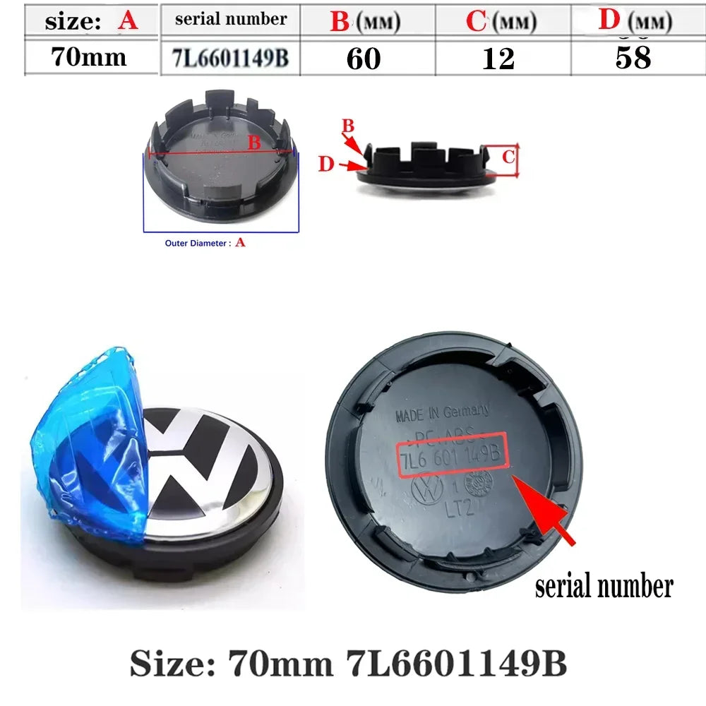4pcs 55mm 56mm 65mm 70mm Car Wheel Center Hub Caps Cover for VW Volkswagen Golf Polo Passat Touran CC B5 B6 B7 Jetta accessories