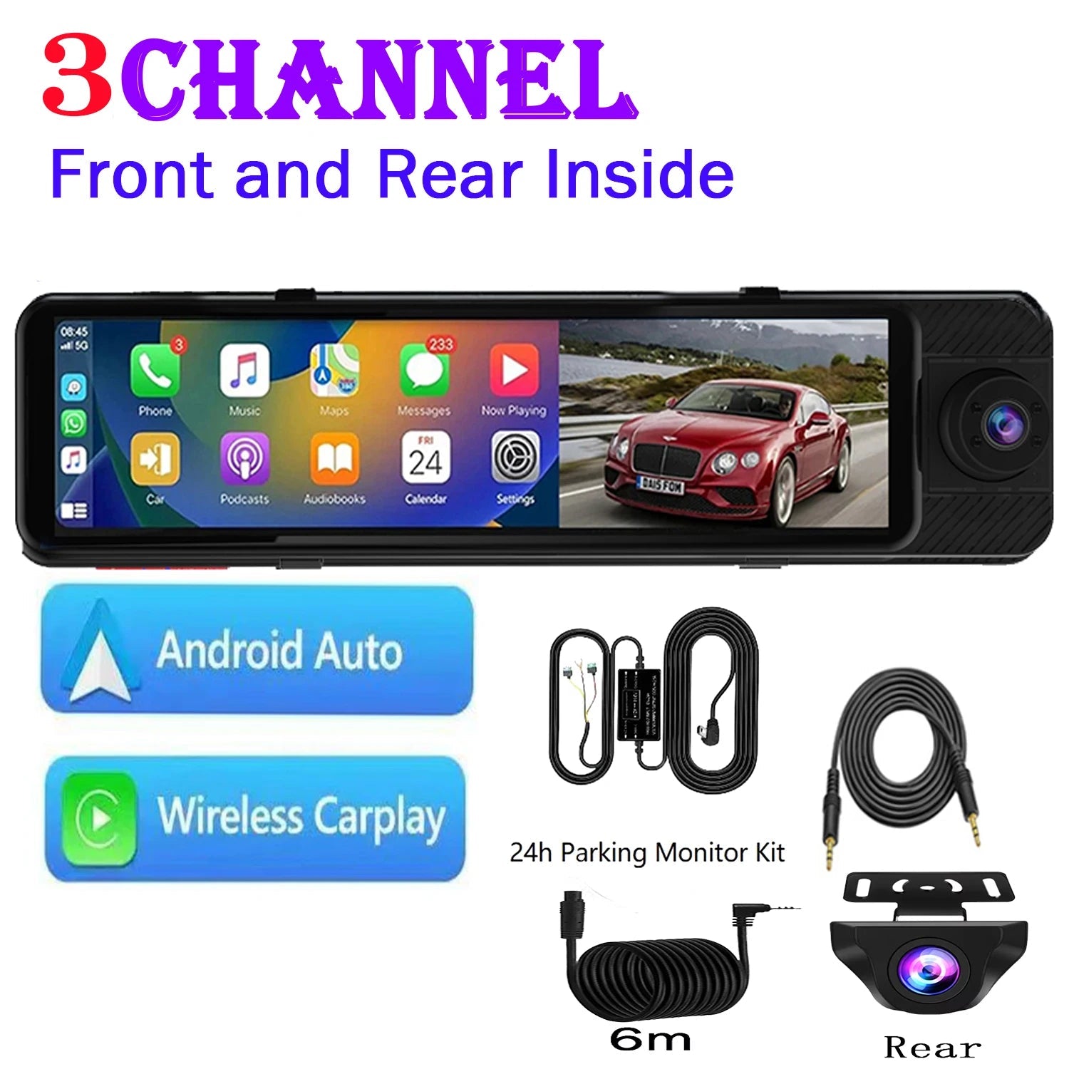 3 Camera Dash Cam 4K Car DVR Front Inside Rear 1080P GPS Tracking Night Vision Video Registrator Dashcam Parking Monitor Car Mobile World