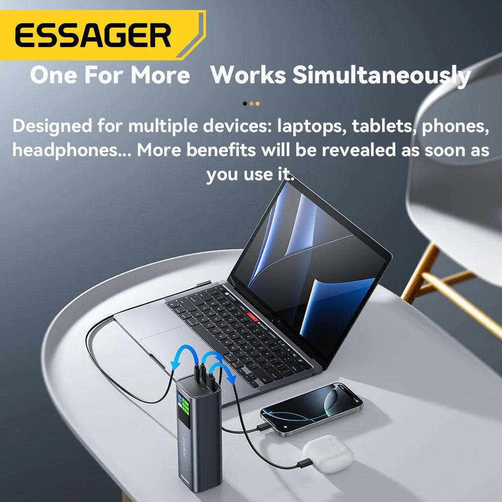 ESSAGER 140W Power Bank 27000mAh PD3.1 Super Fast Charging Digital Display Portable PowerBank for Macbook Laptop iPhone 17 16 15 Car Mobile World