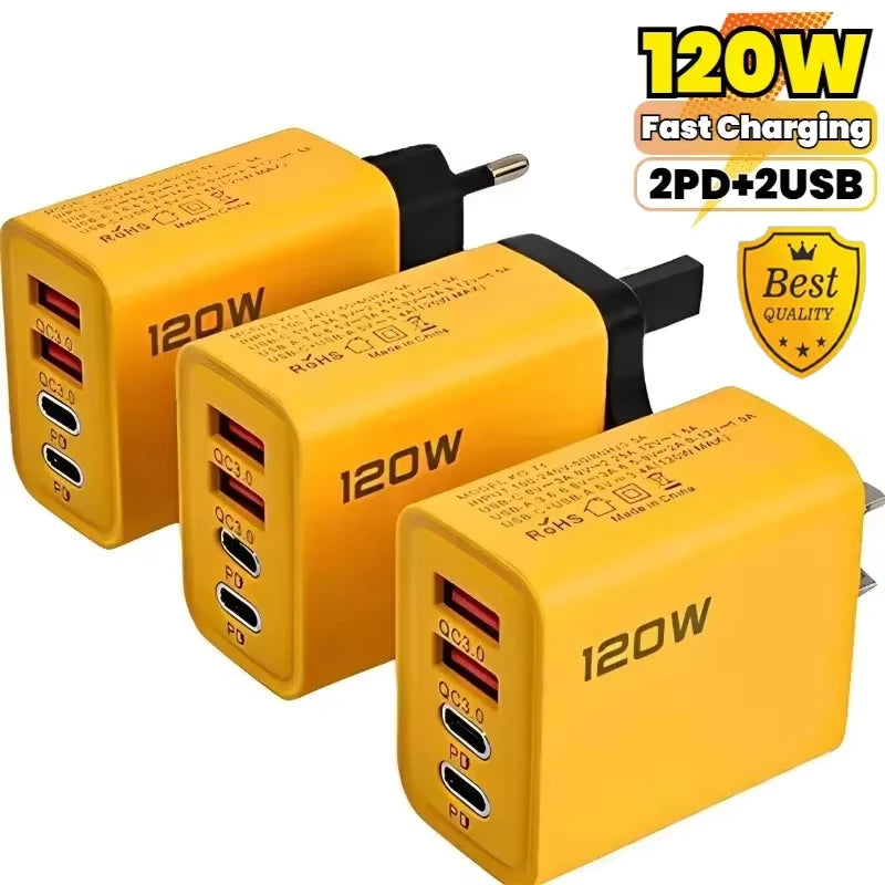 Total 120W Phone Charger Fast Charging Quick Charger PD USB Type C Wall Adapter For iPhone 16 15 Xiaomi 14 Huawei Redmi Oneplus Car Mobile World