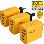 Total 120W Phone Charger Fast Charging Quick Charger PD USB Type C Wall Adapter For iPhone 16 15 Xiaomi 14 Huawei Redmi Oneplus Car Mobile World