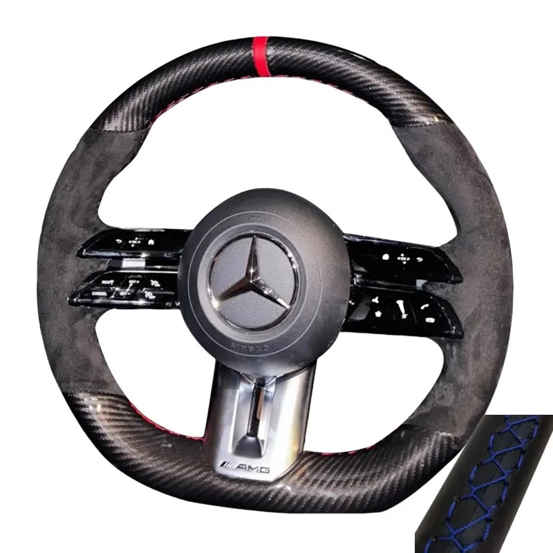 Steering Wheel Cover Black Suede Leather for Mercedes benz AMG GT A35 A45 A45S C43 CLS53 E53 E63 EQE 43 53 SL43 SL55 SL63 2021 CM World