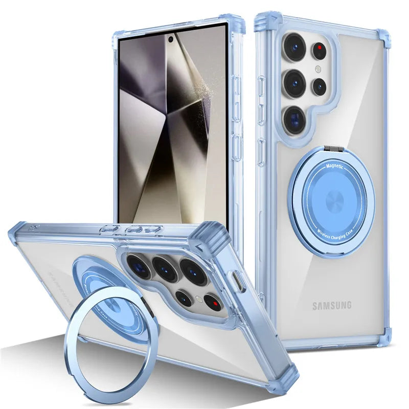 Rotating Magnetic Magsafe Bracket Case For Samsung Galaxy S26 Ultra S26 Plus S26 Ring Stand Holder Transparent Protective Cover Car Mobile World