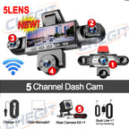 2026 New 360° 3/5 Channels Car Dash Cam Video Recorder 1080P Car DVR Front inside optional Rear View Night Vision Black Box