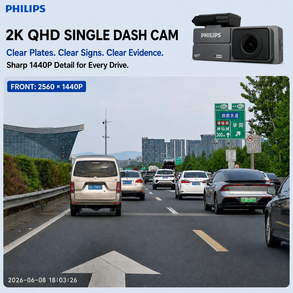 PHILIPS Dash Cam F04 2k Mini Car Camera With 1.47 Inch Ips Screen Wifi App Control Night Vision 24h Parking Monitor Car Dvr Car Mobile World