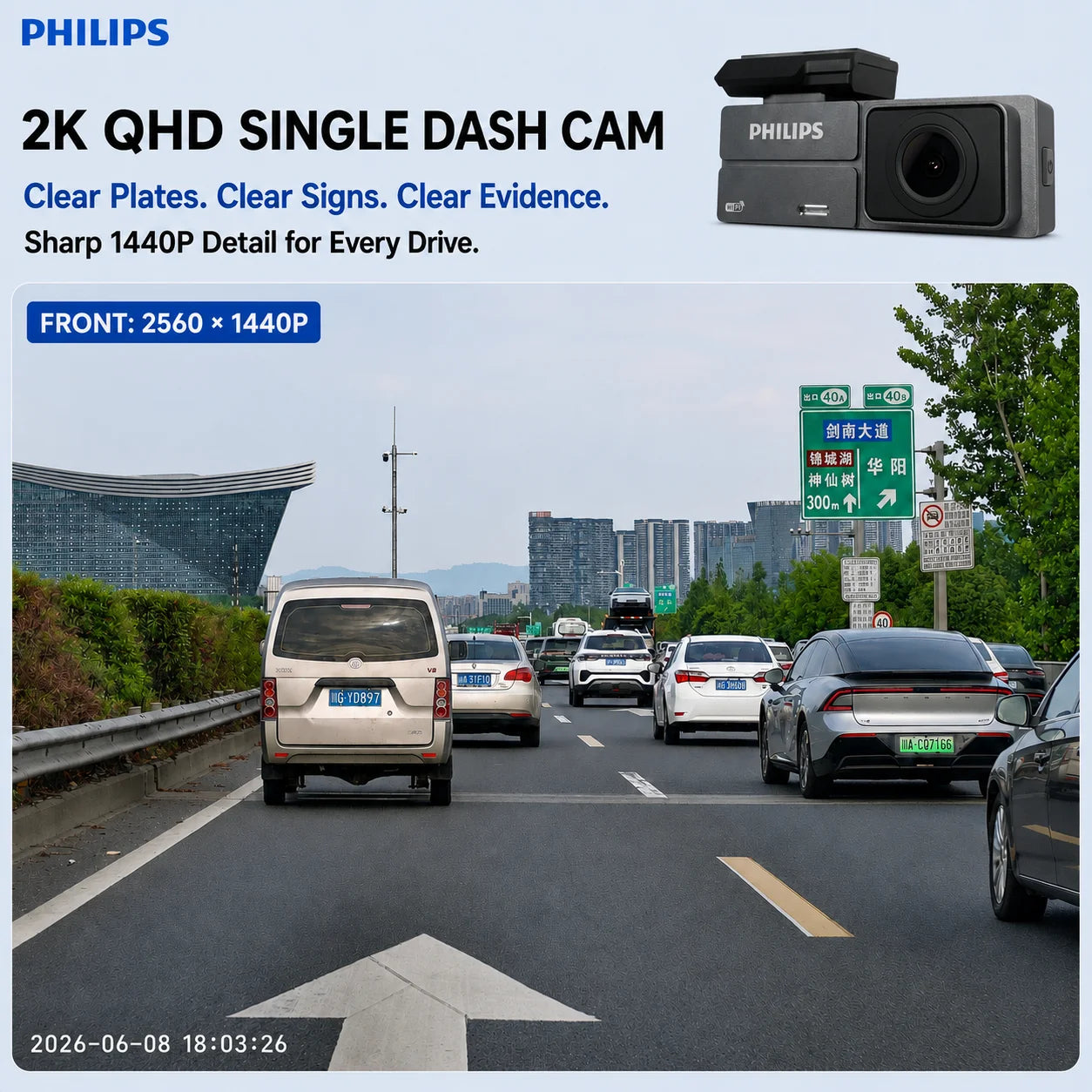 PHILIPS Dash Cam F04 2k Mini Car Camera With 1.47 Inch Ips Screen Wifi App Control Night Vision 24h Parking Monitor Car Dvr Car Mobile World
