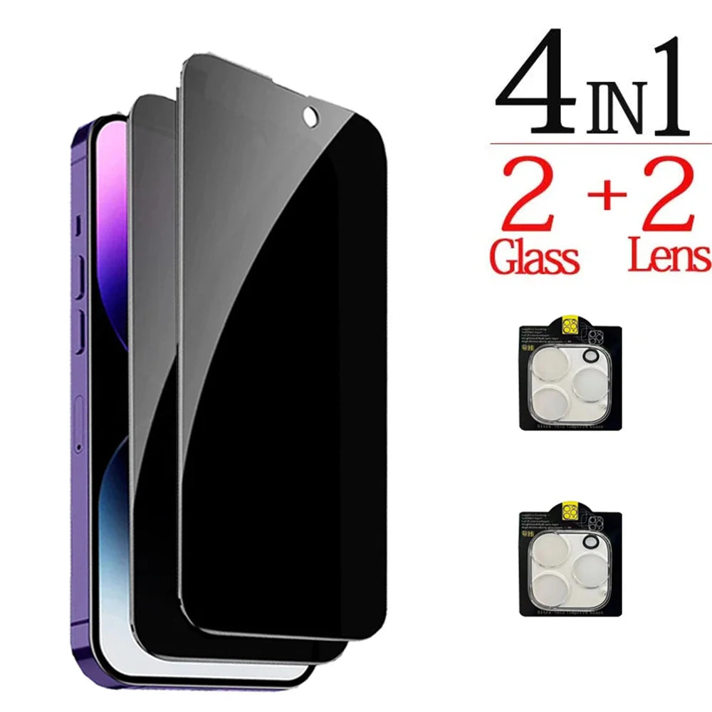1~4PCS Anti-Spy Glass For iPhone 17 16 15 14 13 Pro Max Privacy Screen Protector & Camera Protection Film For iPhone15 12 11 Pro Car Mobile World