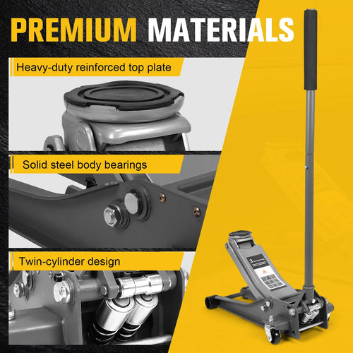 3T Dual Pumps Hydraulic Lift with Big Wheels Tire Changing Hydraulic Jack Rust Proof For Small Cars & Trucks CM World