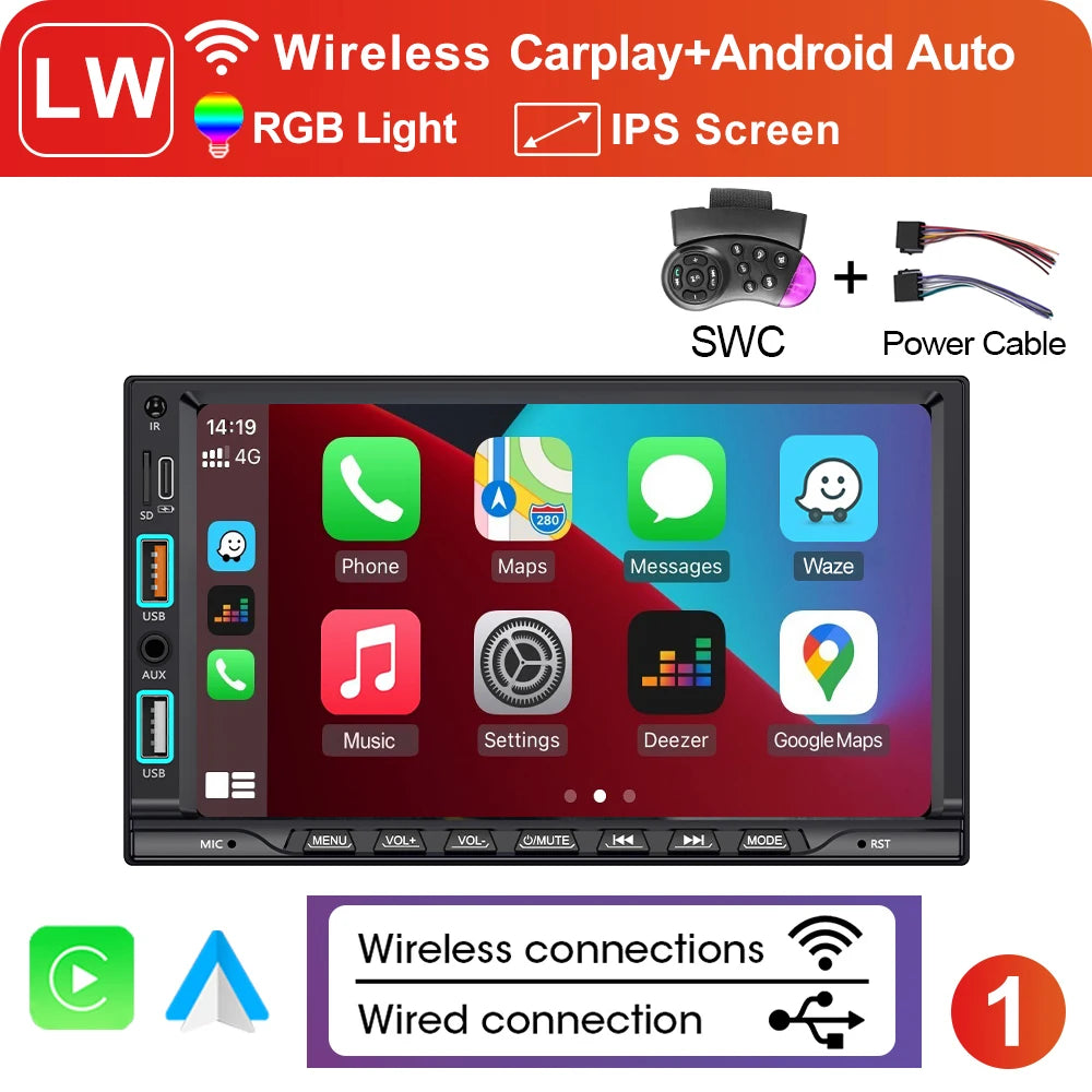 XIMA Universal 2din 7inch IPS Touch Screen Carplay Android Auto Car Radio Bluetooth FM Auxiliary Input Car Multimedia Player CM World