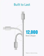 Anker USB C to USB C Cable 100W 10ft New Nylon 2.0 Type C Charging Cable Fast Charge for MacBook Pro iPhone 15 Series