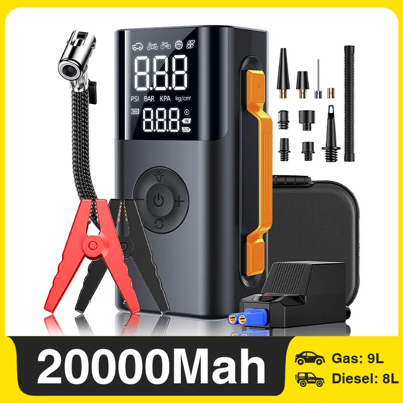 Car jump starter 6000A Jump Starter 150PSI Air Pump Multifunctional Tire Inflator Power Bank Lighting for Car CM World