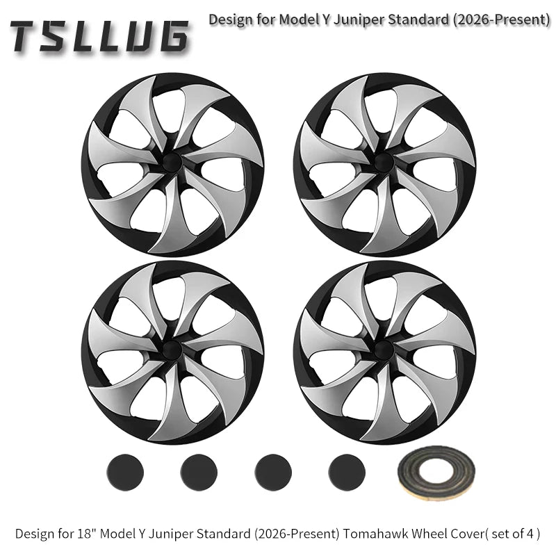 TSLLUG 4PCS 18 Inch 44th Hubcap for Tesla Model Y Juniper Standard 2026 Replacement Automobile Hubcap Full Rim Cover Accessories