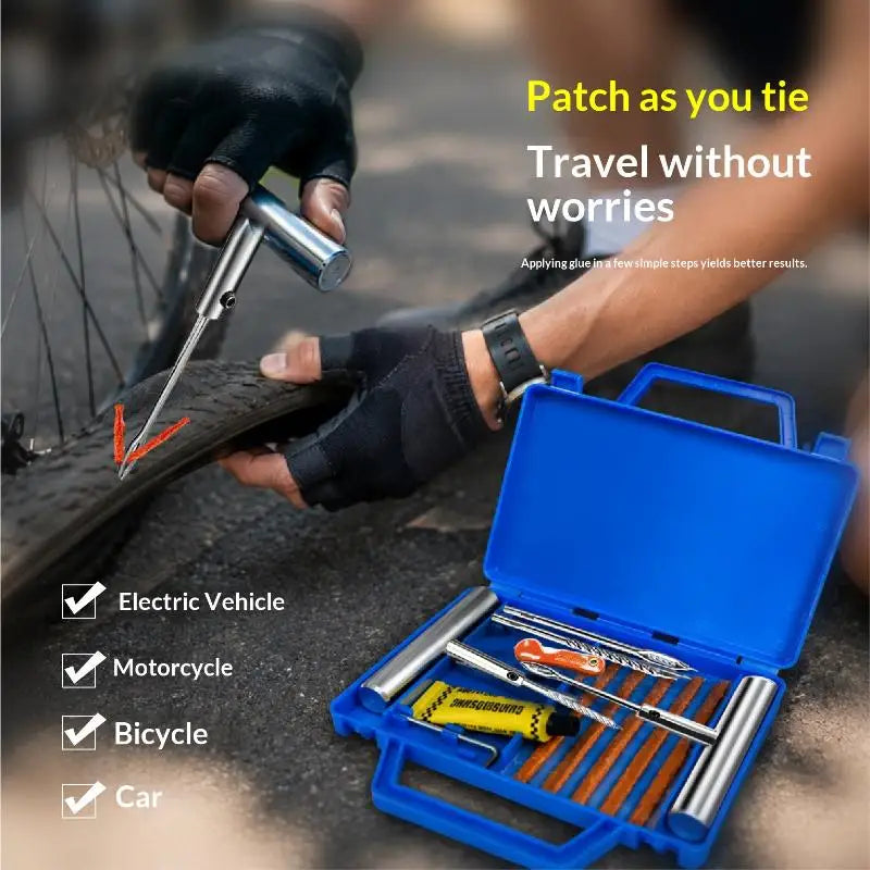Hot Car Tire Repair Kit With Box Tire Puncture Emergency Repair Tools Car Motorcycle Bicycle Tyre Repairing Tool Set Easy To Use