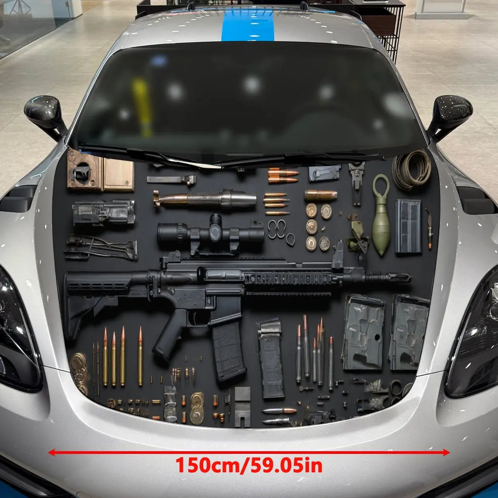 Firearms Pattern PVC Car Hood Wraps, Self-Adhesive Waterproof Car Bonnet Decal Sticker, Car Decoration Protection Stickers for T