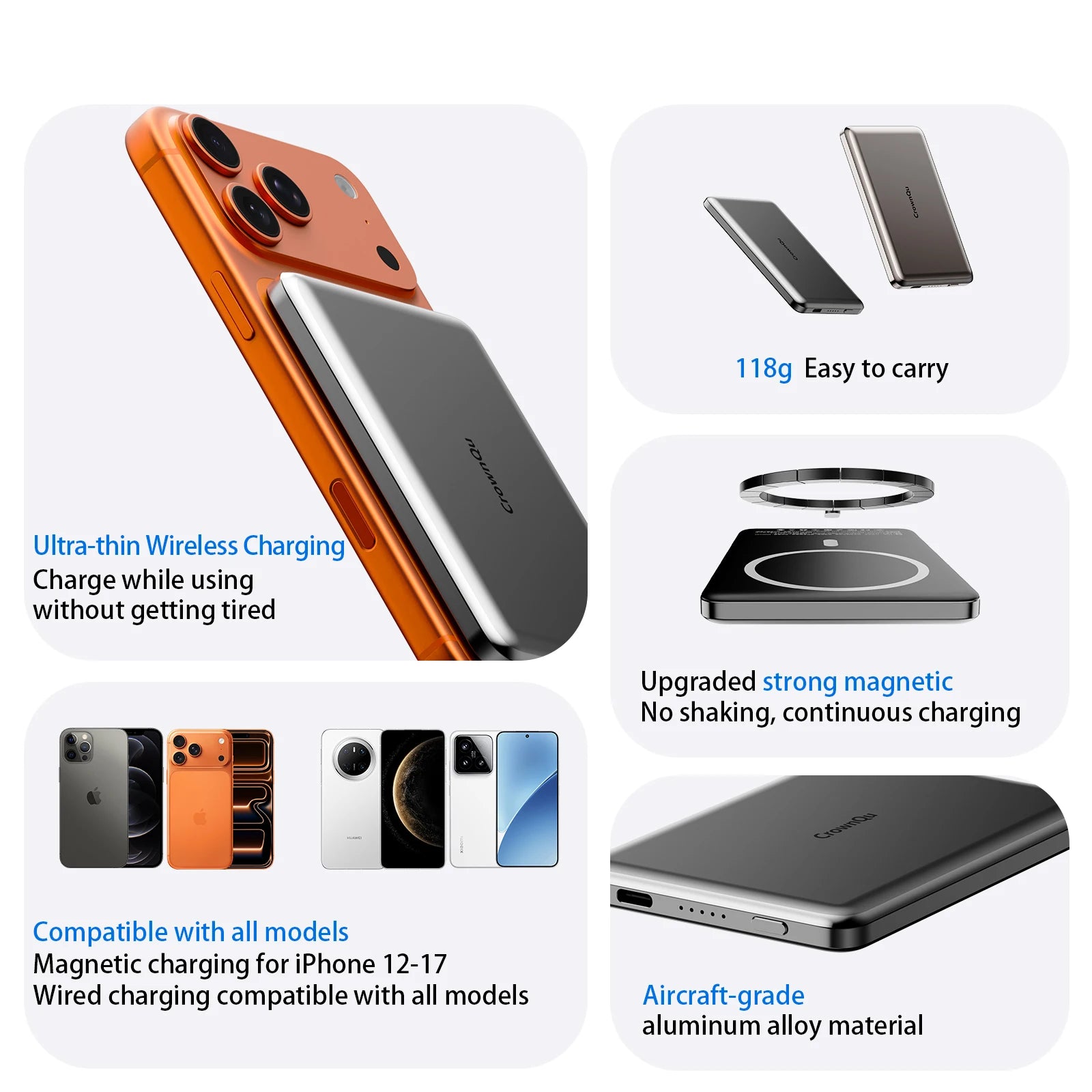 Metal Magnetic Wireless Power Bank 20W USB-C Fast Charging Protable External Battery for iPhone 17 16 15 14 13 12 Smartphone Car Mobile World