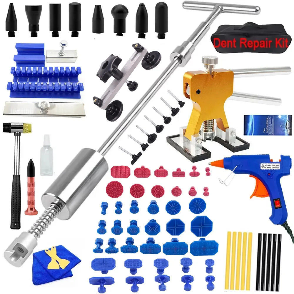 Car Dent Puller Repair Tools Slide Reverse Hammer Suction Cup Body Paintless T-Bar Dent Puller Kit Auto Hail Repair Accessories CM World
