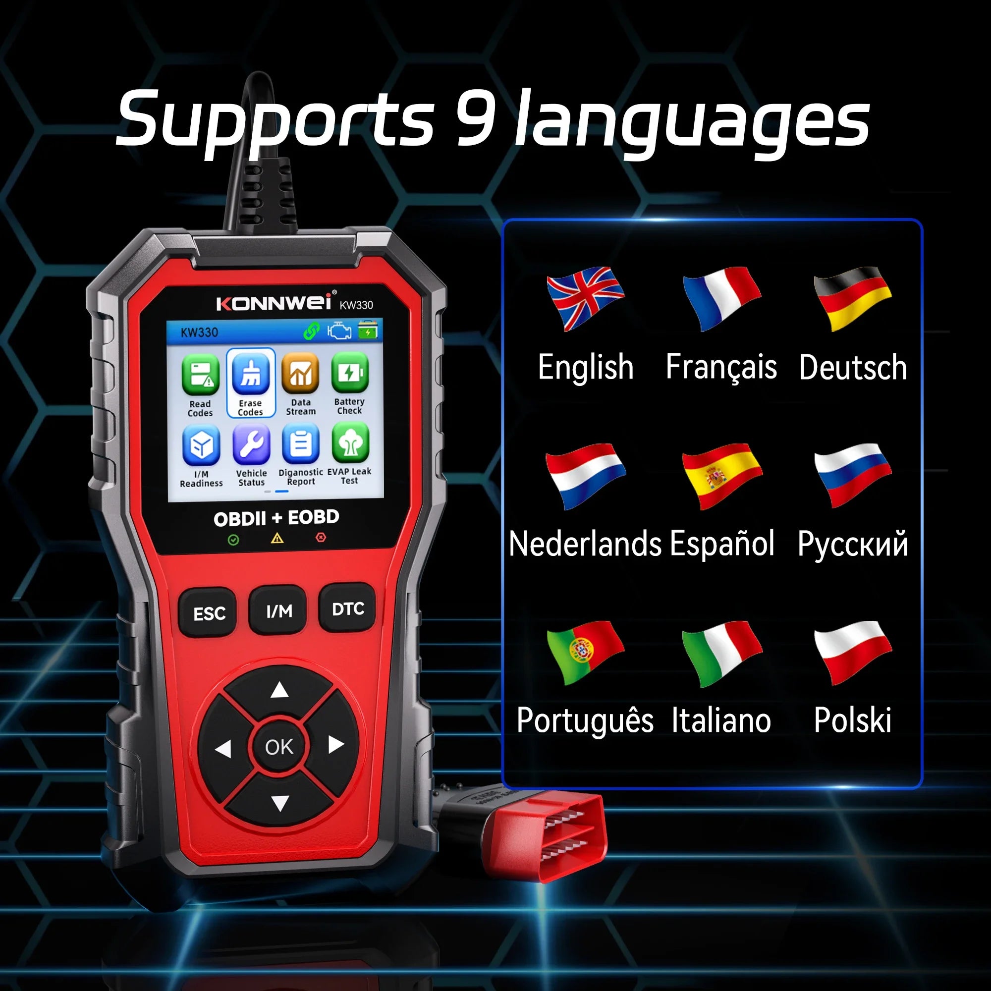 2026 KONNWEI KW330 Car OBD2 Fault Scanner Engine Battery Test  Fault Code Clear Real-Time Data Professional OBD Inspection Tool Car Mobile World
