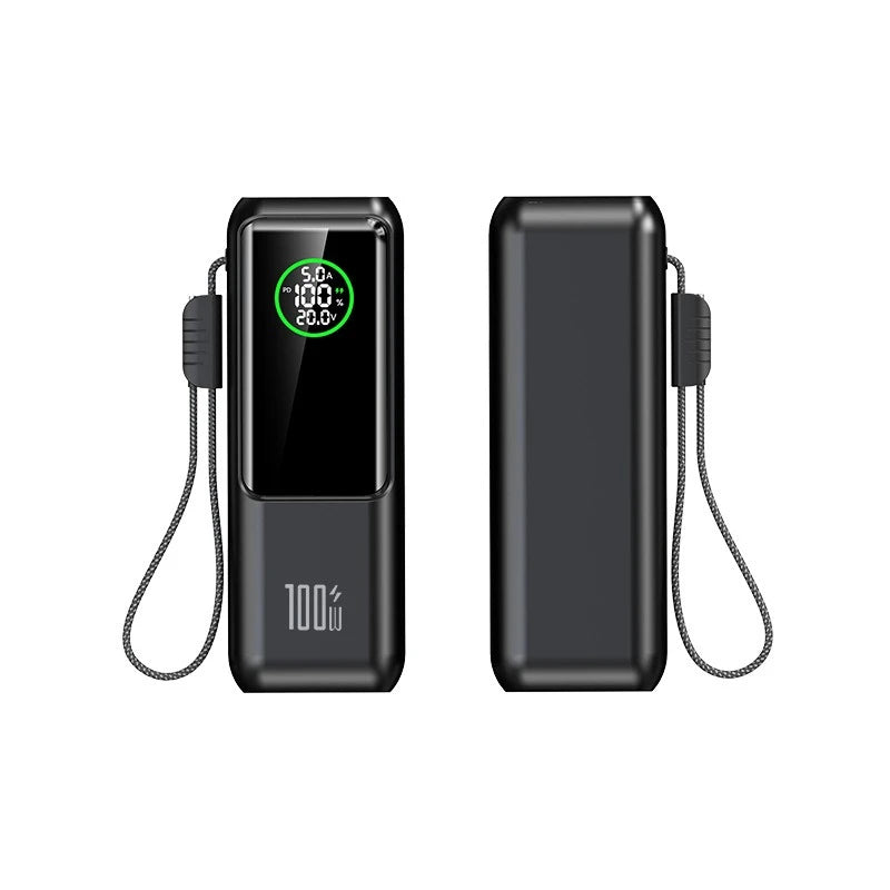 【CCC】100W Super Fast Charging Power Bank with Built-in Cable High Capacity Portable Charger for Laptops Mobile Phones Tablets
