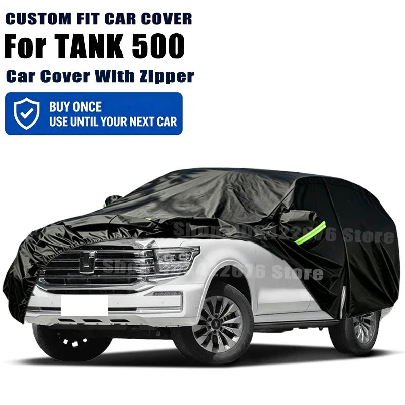 For TANK 500 Outdoor Full Car Cover With Zipper Snow Cover Sunshade Waterproof Dustproof Exterior Protection