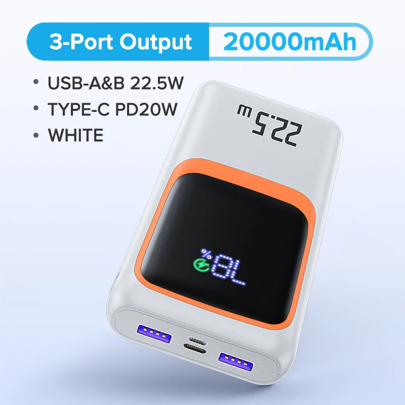 QOOVI 20000mAh Power Bank External Large Battery Capacity PD 22.5W Fast Charging Portable Charger For Samsung iPhone Xiaomi Car Mobile World