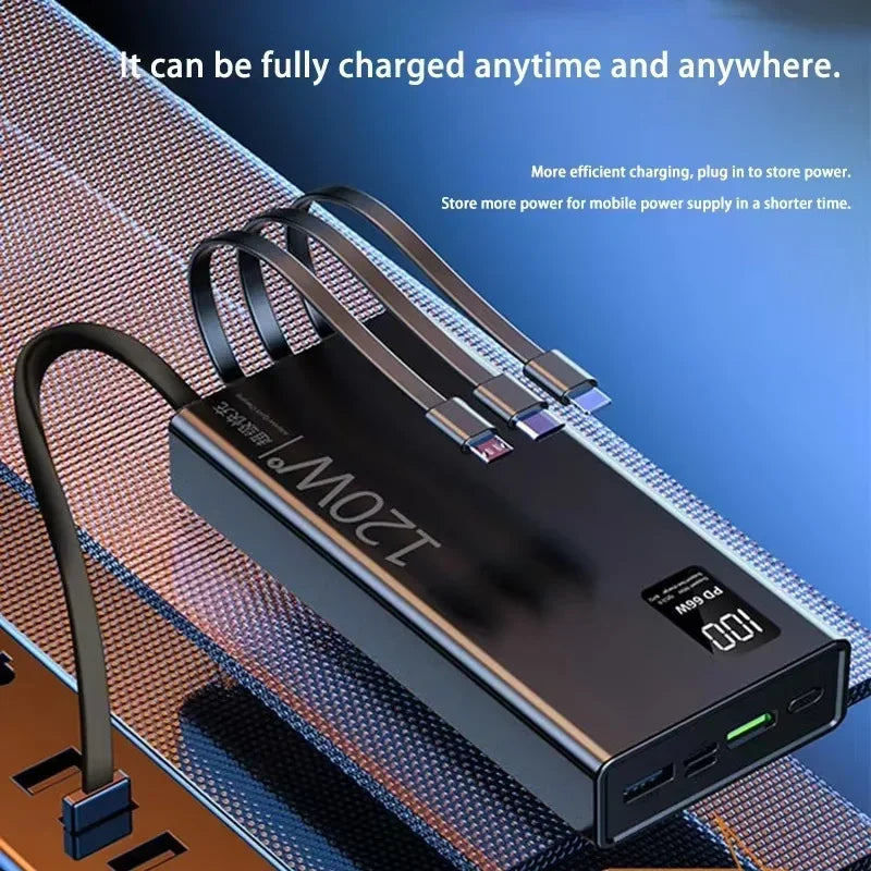 Lenovo 120W 50000mAh High Capacity Power Bank 4 in 1 Cables Super Fast Charging Power Bank Portable Charger For iPhone Samsung Car Mobile World