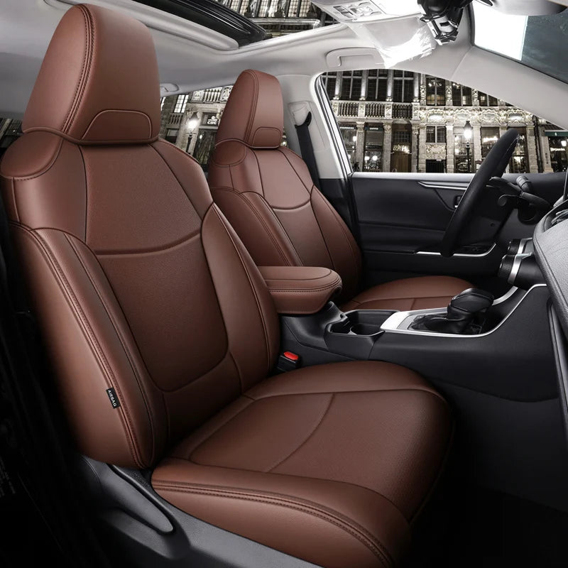 Custom Fit Car Seat Covers Accessories 5 Seat Full Set Middle Perforated Genuine Leather for Toyota RAV4 Corolla CHR Prius Camry CM World