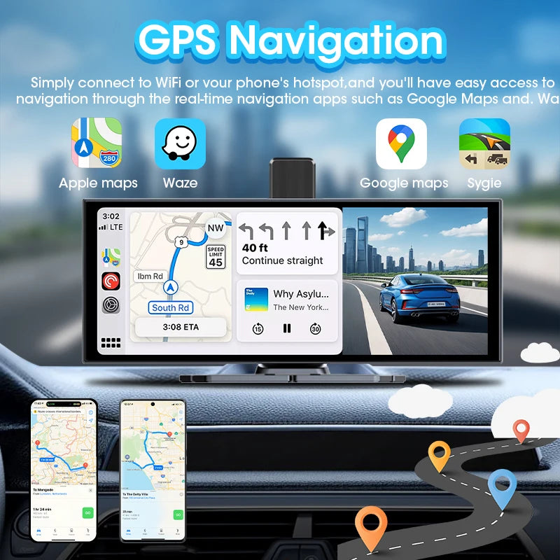 Develuck 11.26" ADAS Car DVR 4K Dash cam 350° Rotatable 2160P Front Camera Carplay Android Auto Registrar With Rotating Bracket