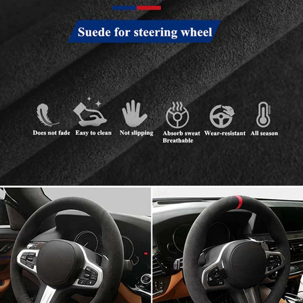 Steering Wheel Cover Black Suede Leather for Mercedes benz AMG GT A35 A45 A45S C43 CLS53 E53 E63 EQE 43 53 SL43 SL55 SL63 2021 CM World