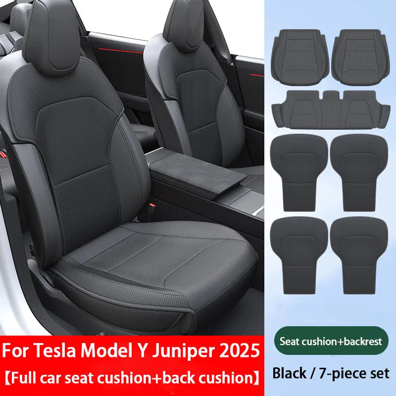 For New Tesla Model Y Juniper 2025 Nappa Leather Seat Cover Punching Breathable Seat Cushion Cover Car Interior Seat Accessories CM World