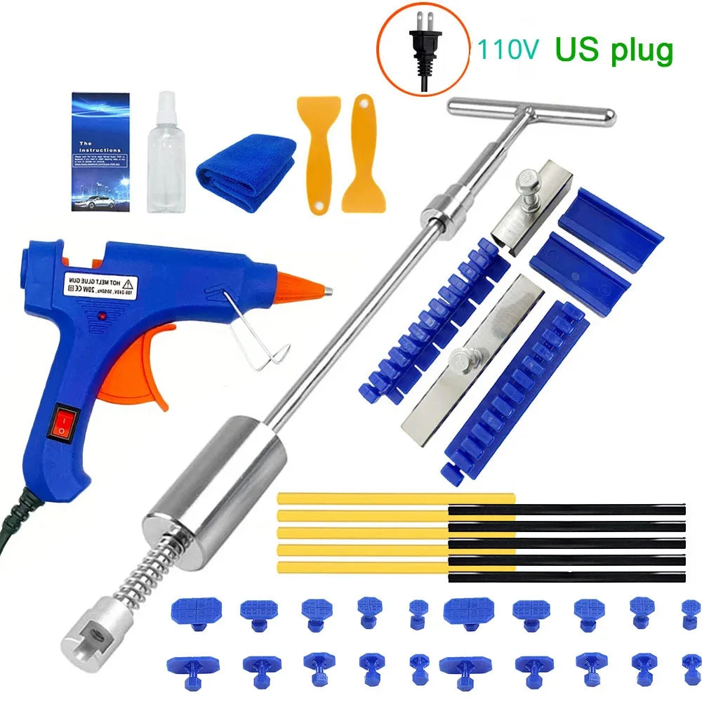 Car Dent Puller Repair Tools Slide Reverse Hammer Suction Cup Body Paintless T-Bar Dent Puller Kit Auto Hail Repair Accessories CM World